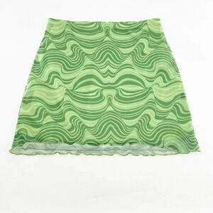 H&M Swirl Wave Mini Skirt Womens Size S Green Lettuce Hem Pull On Stretch